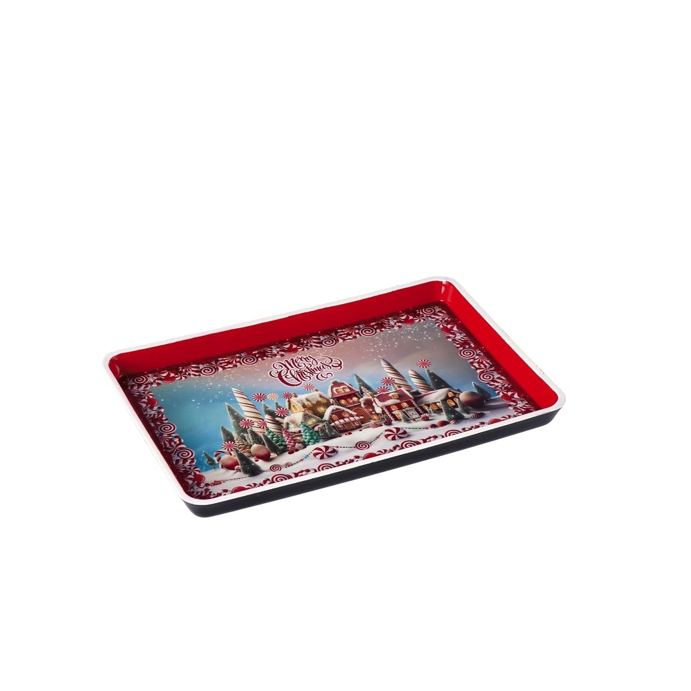 Ad Rectangular Plastic Christmas Tray 6 Decorations 31X21Xh2cm 1 random