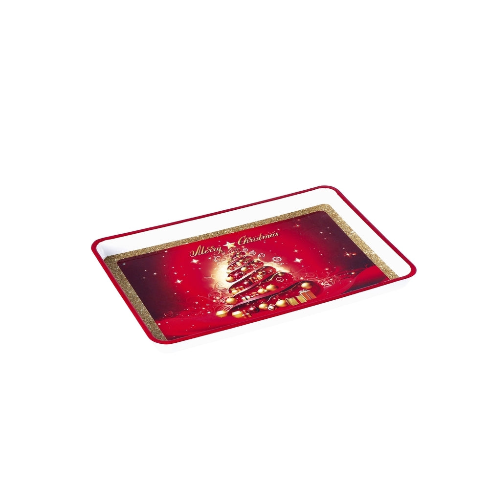 Ad Rectangular Plastic Christmas Tray 6 Decorations 31X21Xh2cm 1 random