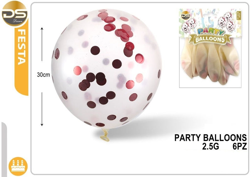 Dz Party 6 Palloncino Trasparente Con Coriandoli 4 Colorazioni