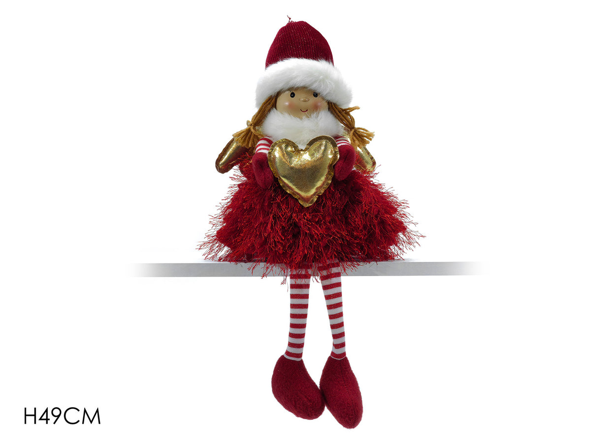 G.Natale Angelo Seduto C/Cuore H49Cm Rosso