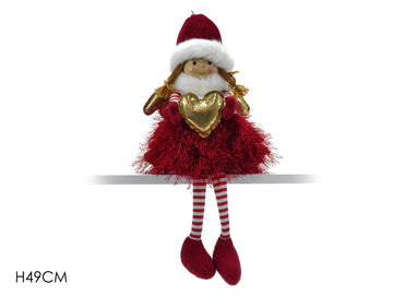 G.Natale Angelo Seduto C/Cuore H49Cm Rosso