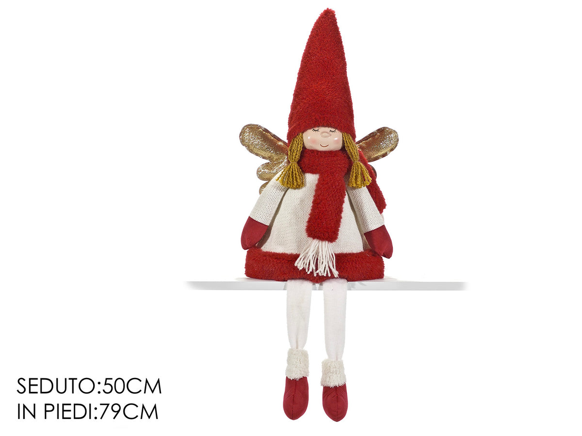 G.Natale Angelo Seduto Pelliccia Rossa H50Cm 2Ass