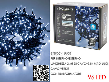 G.Natale 96 Luci Led Bianco Ghiaccio X Esterno Programmabile