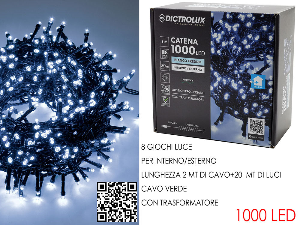 G.Natale 1000 Luci Led Bianco Ghiaccio X Esterno