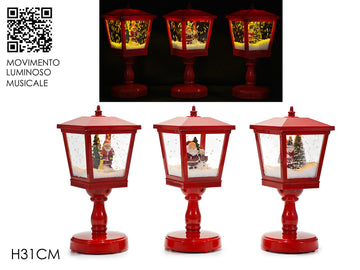 G.Natale Lampione B/O Lu/Su/Mov H31Cm Rosso 3Ass