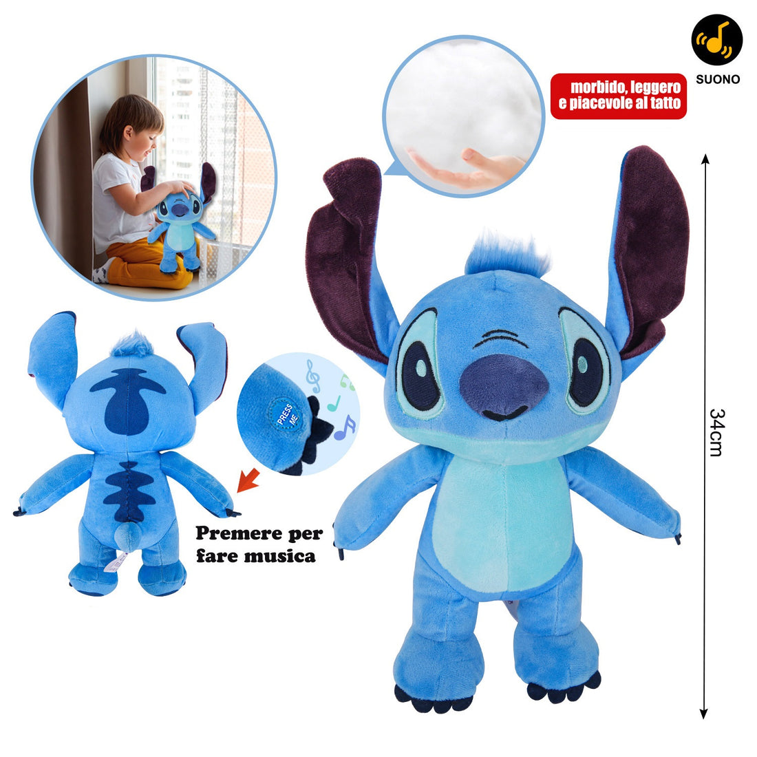 DISNEY STITCH PELUCHE CON SUONO 34CM
