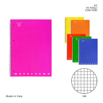 Pigna - Quaderno Spirale Monocromo C/Fori A5 70FF 5M