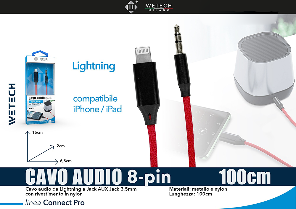 Wetech Aux Jack Cable 3.5 - Usb 8Pin 100cm