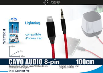 Wetech Aux Jack Cable 3.5 - Usb 8Pin 100cm