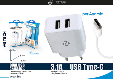 Wetech Wg Set Casa Caricatore 2 Usb 2.4A + Cavo Type C