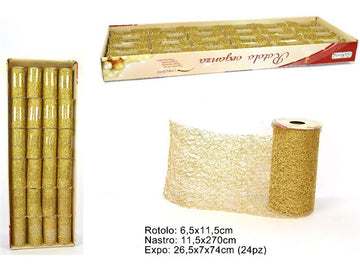 Christmas Nastro Rete Glitter 11.5Cm X 2.7M Oro