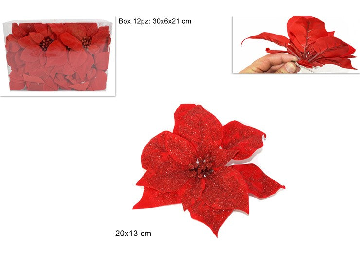 Christmas Poinsetta C/Pinzetta 20Cm Rosso