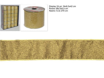 Christmas Nastro Glitterato 6,5X270Cm Oro