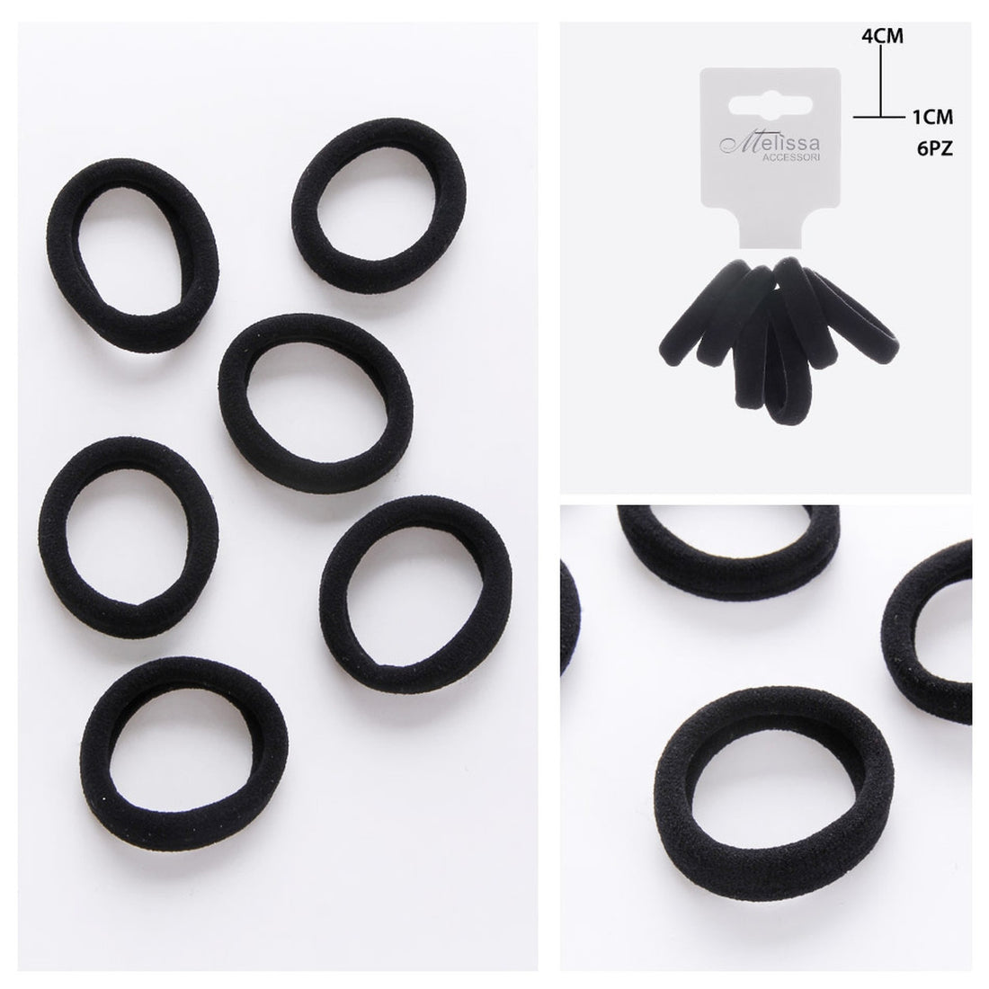 Melissa - Elastici Per Capelli Neri 4Cm 6Pz