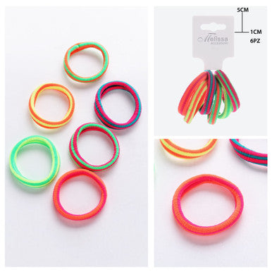 Melissa - Elastici capelli nylon colori Fluo  6 pz
