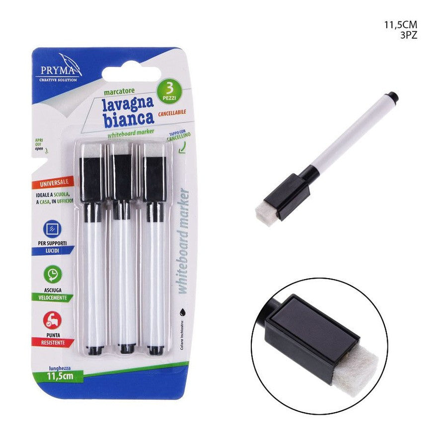 Pryma Set 3Pz Pennarello Nero Per Lavagna Magnetica