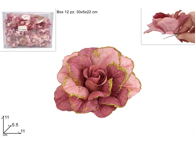 Christmas Pinzone Fiore Rosa C/Glitter Oro 2019312