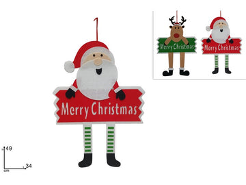 Christmas Appendino Babbo Natale In Feltro C/Scritta Merry