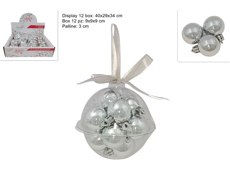 Christmas Palle Lucide 3Cm Silver Set 12Pz