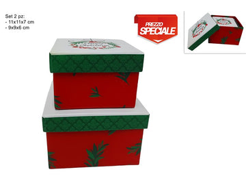 Christmas Scatole Quadrate Set 2 Pz Decoro Foglie E Bacche