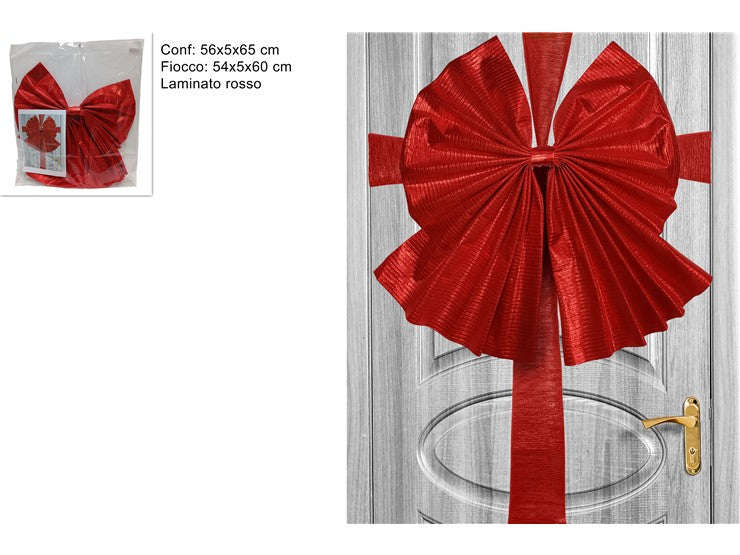 Christmas Fiocco Per Porta Ingresso Laminato Rosso