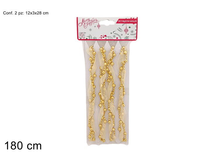 Christmas Cordoncini Perline Oro Con Organza 180Cm