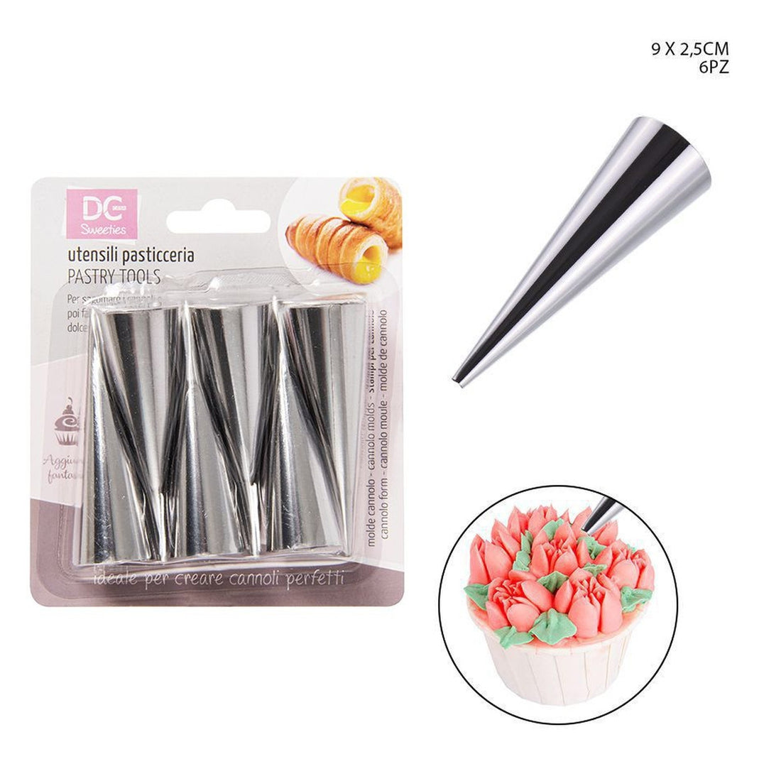 Dc - Stampo Cannolo Cono Inox  9X2.5Cm 6Pz
