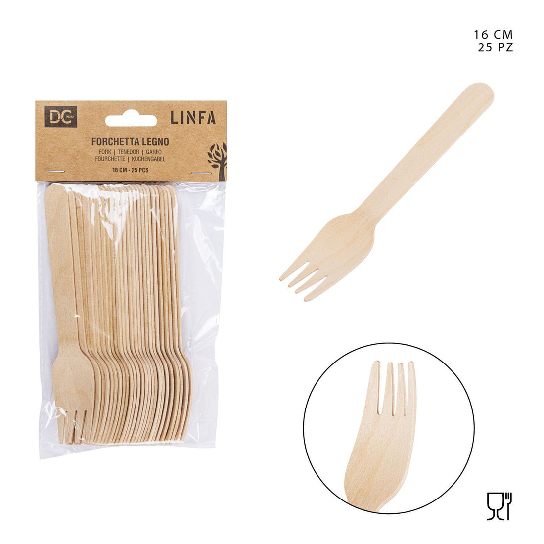 Dc - Forchetta Legno Monouso 16Cm 25Pz