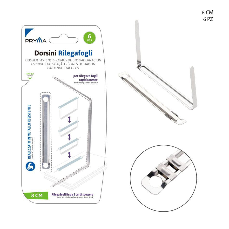 Pryma - Dorsino rilegafogli Metallo 8Cm 6pz arg