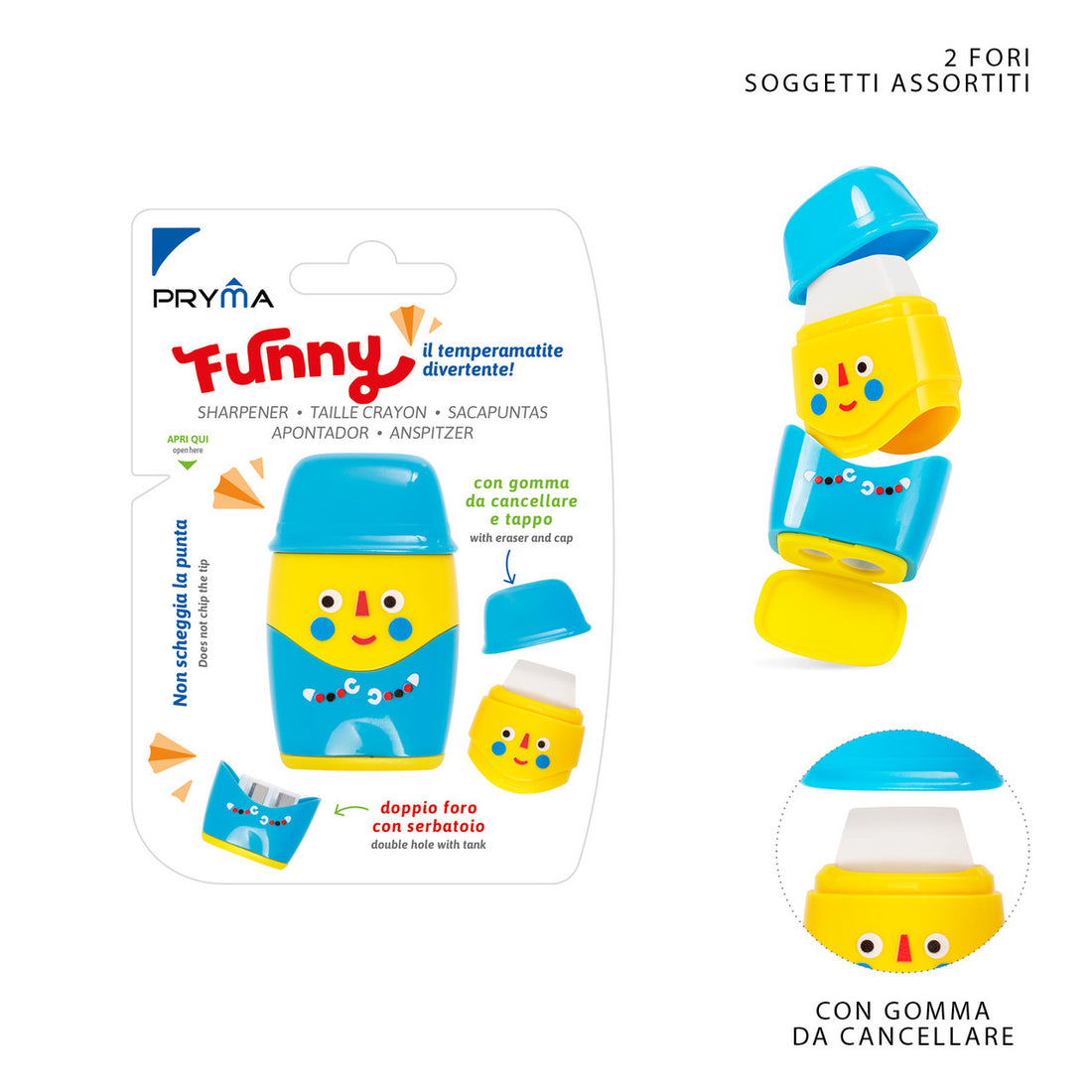 Pryma - Temperino Funny 2Fori + Gomma Robottino