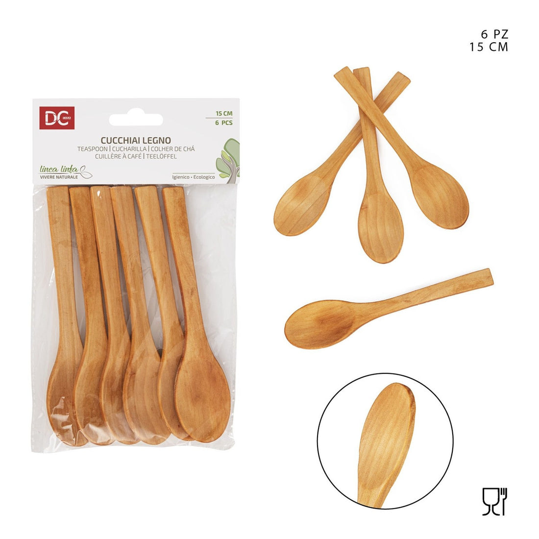 Dc Casa - Cucchiaio Legno 15Cm 6Pz
