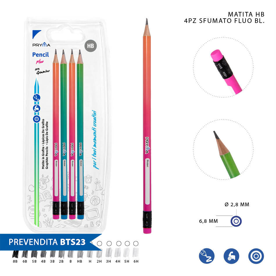 Pryma - Matita Hb 4Pz Sfumato Fluo Bl.