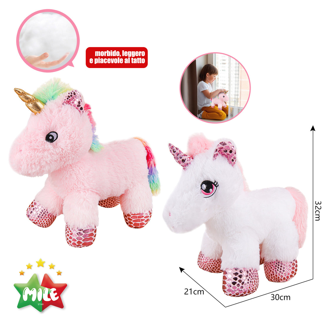 MILE PELUCHE UNICORNO BIANCO/ROSA 30*21*32CM