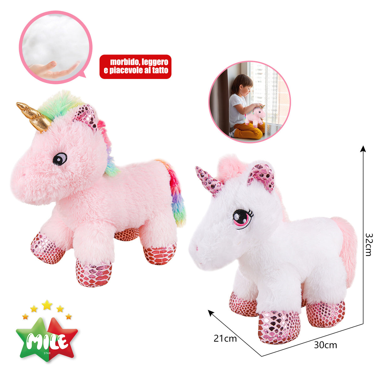 MILE PELUCHE UNICORNO BIANCO/ROSA 30*21*32CM
