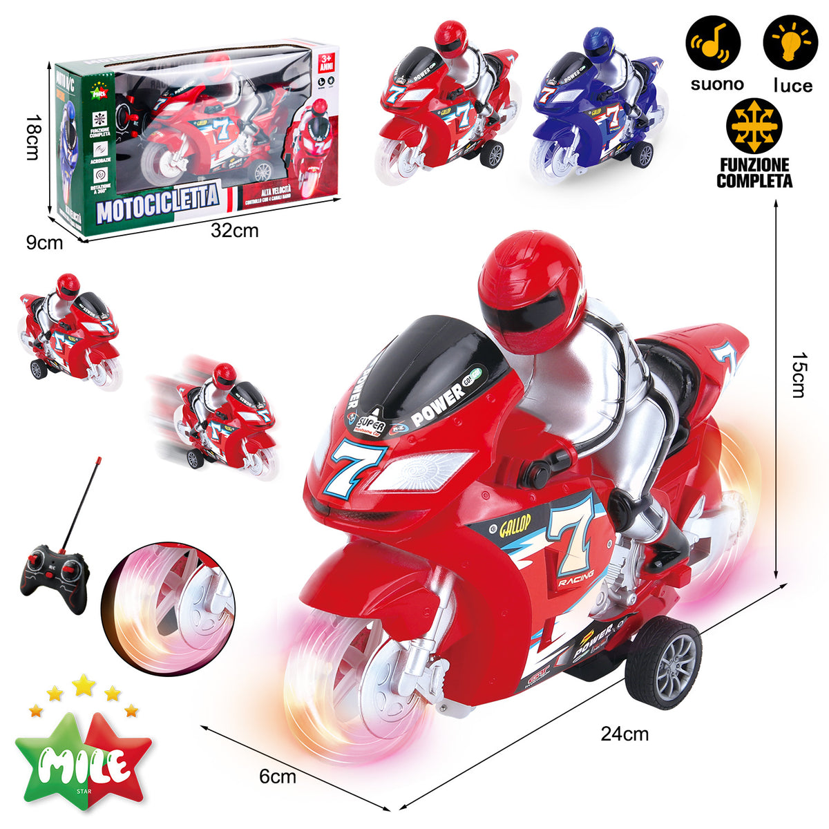 MILE MOTO RC A 4 VIE CON LUCI E MUSICA