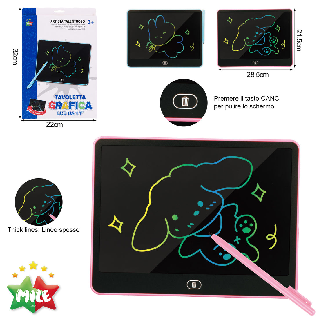 Mile Lavagnetta Digitale Da 14 Pollixi (Rosa/Blu,1*Cr20