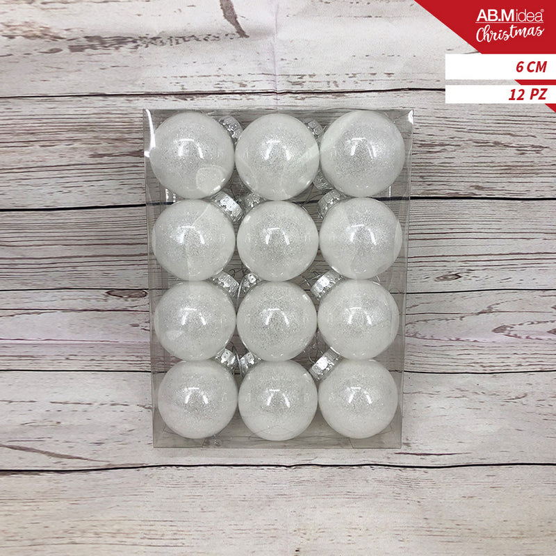 Ab.M Palline Glitter Cm.6 Pz.12 White